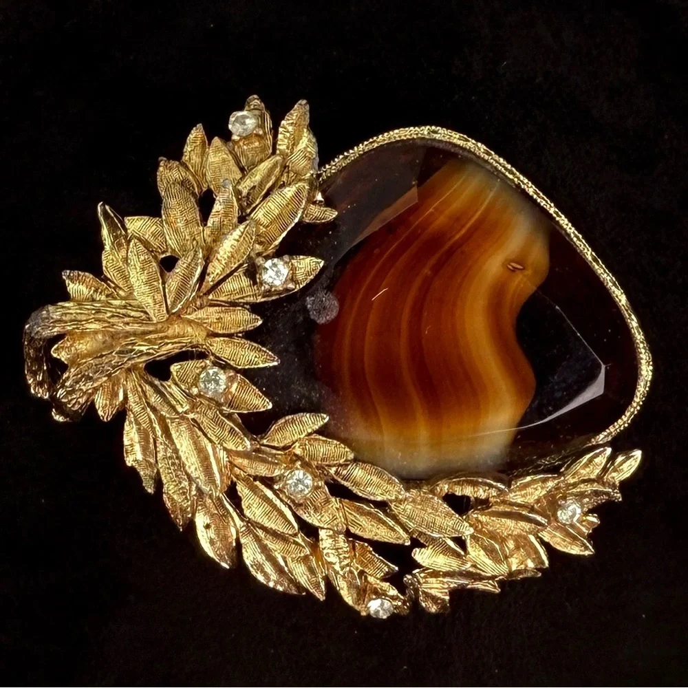 Gorgeous weighted Amber tone, aged, goldtone, weighted brooch pin